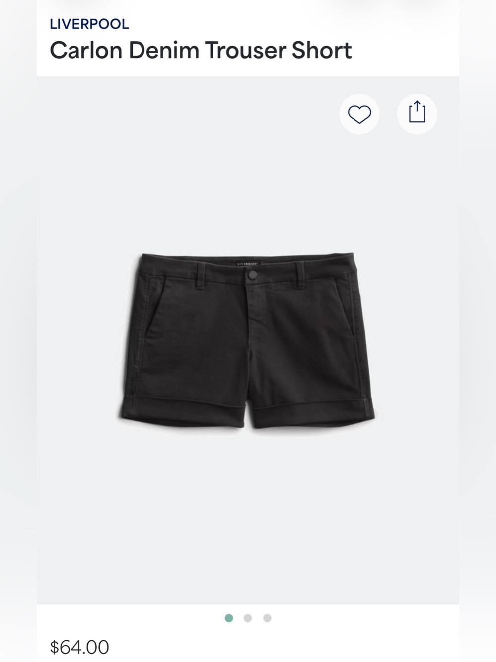Liverpool Jeans Carlin Denim Trouser Shorts black NWT